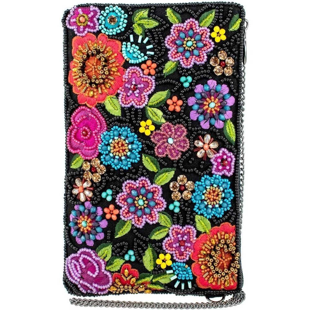 Beaded Floral Crossbody Bag Women Leather Multicolor Rhinestone Evening